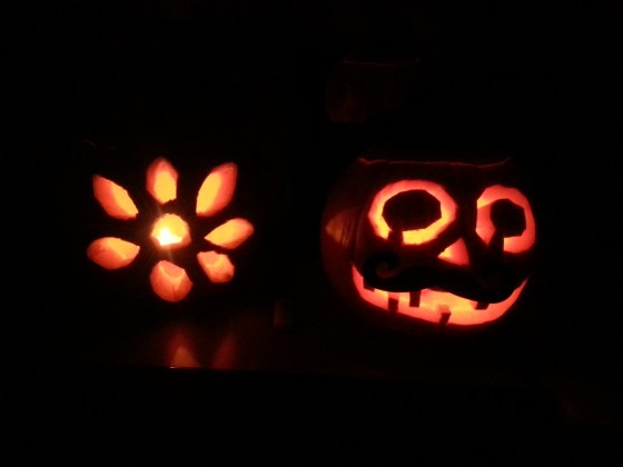 lit up pumpkins