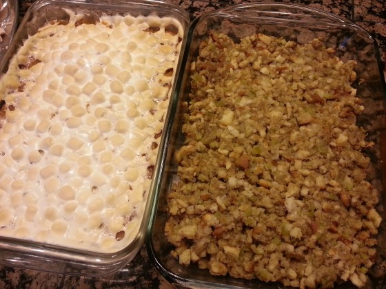 Two of my favorite Thanksgiving dishes... Henrietta's yams and my mom's classic stuffing!